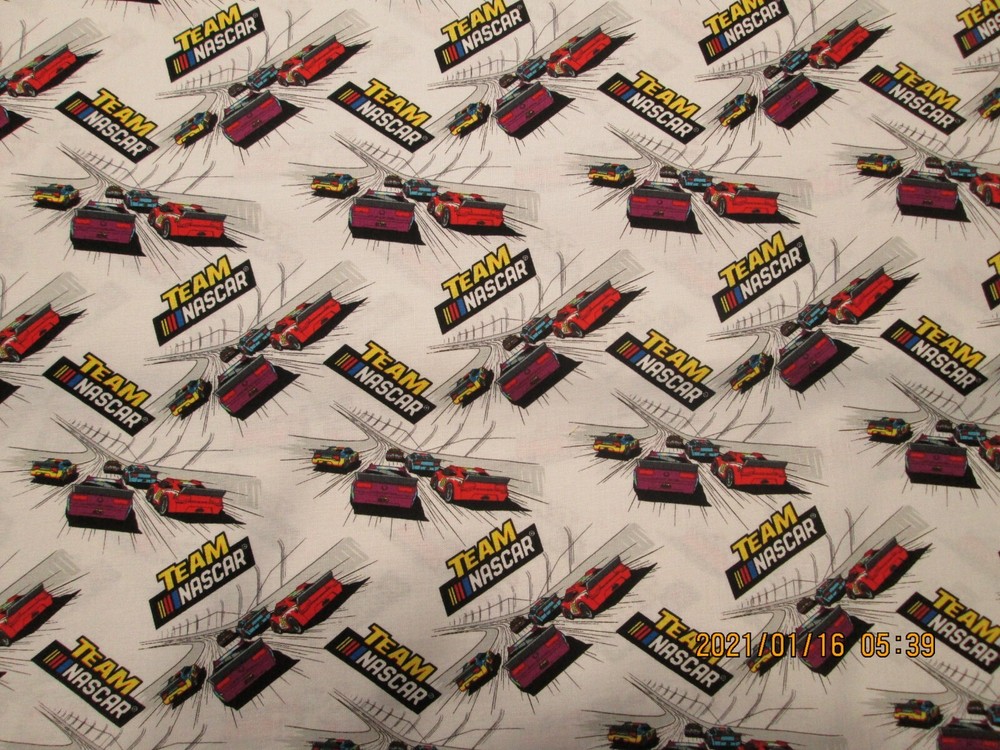NASCAR RACING 100% COTTON NEW WHITE BACKGROUND 1 YARD by CAMELOT FABRICS NEW
