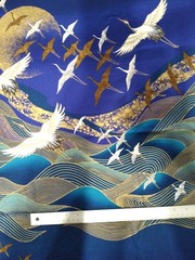 2 yards Kona Bay cotton fabric ~ FLYING HERONS moon birds waves blue gold
