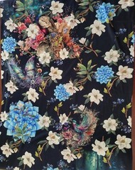 WOW! Peacocks/Butterflies/Floral, on Navy Blue Cotton Jersey Knit – OEKO-TEX