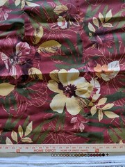 Hibiscus Floral Flower Leaf Leaves Waterproof Fabric 32×54″ Red Background Diy
