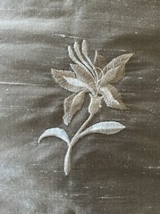 Floral Embroidered Dupioni Silk Fabric BTY Metallic Mocha W54”