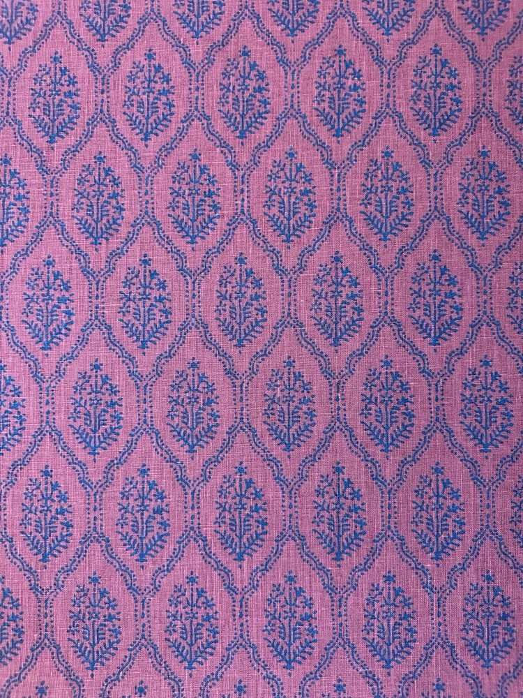 Peter Dunham Block Linen JAALI – INDIGO ON RASPBERRY SKU: 111JAL04 3 Yards