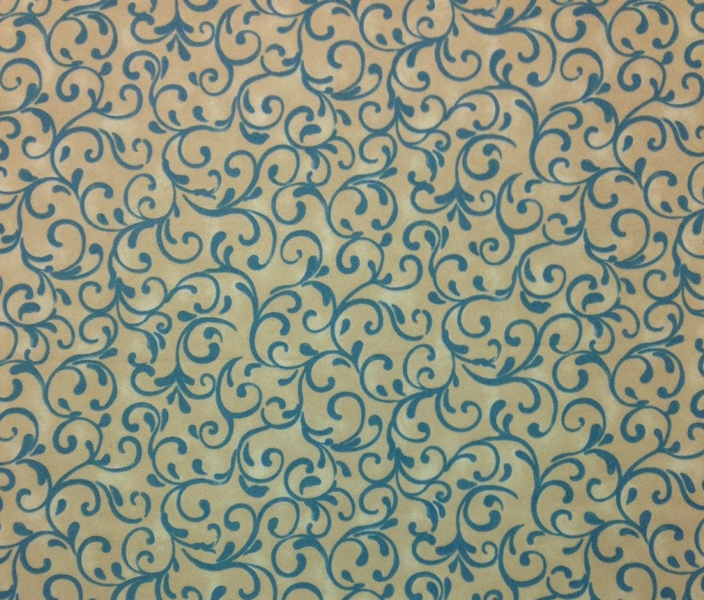 PREMIER PRINTS WESSEX TEAL GOLD FLORAL VINE SCROLL FURNITURE FABRIC BY THE YARD