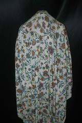 Linen Rayon Spandex Knit Jersey fabric Printed oatmeal Teal/Mauve/Orange floral
