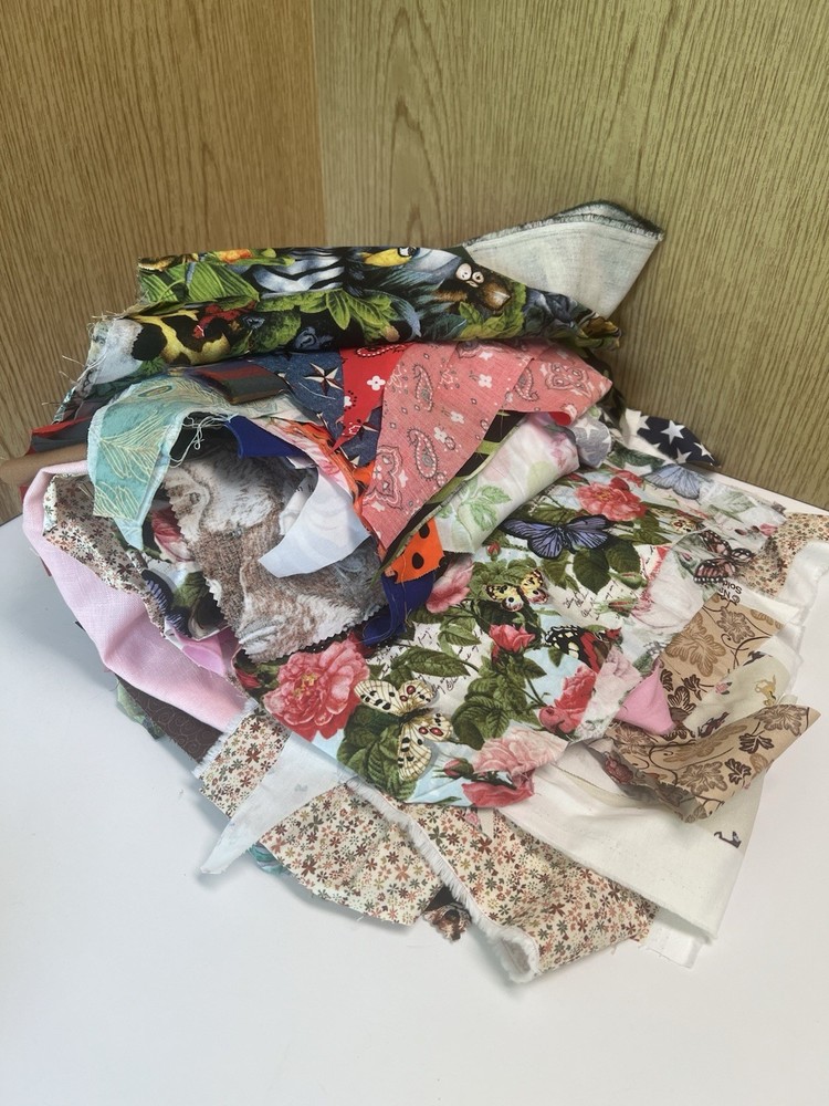 Remnant Fabric Almost 4 Lbs Mixed Prints And Some Solids Cotton Or Cotton Blend