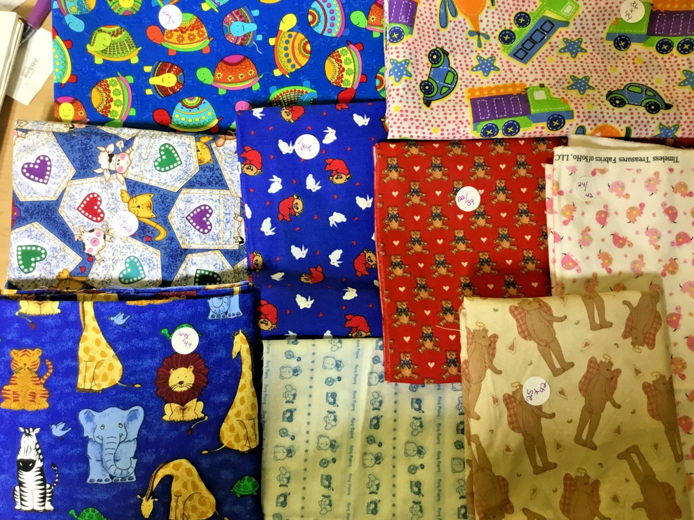 Lot of Fabric, children themed, bears, turtles, trucks 9 prints 2 lbs.