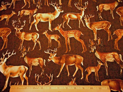 Quilt Fabric By The Half-Yard Deer Buck Fawn Doe on Brown TT Premium Cotton #C
