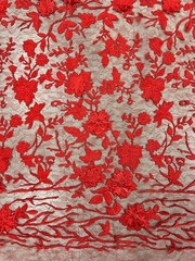 Nina RED Polyester 3D Floral Embroidery on Mesh Lace Fabric by the Yard – 10032