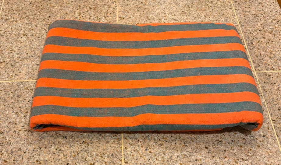 Handloom Striped 4.2 Yards Yarn Dyed Cotton Fabric Green Orange 44″ Khadi Bhavan