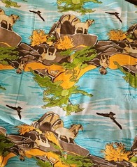 Vintage Scenic Long Horn Sheep One Way Stretch Poly Blend Fabric 44″ X 61″ Wide