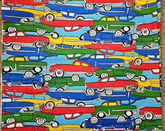 Vintage BRIGHT MULTICOLOR CARS VEHICLES KIDS NOVELTY COTTON FABRIC 2 Yards x 44″