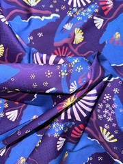 African Stretch Cotton Satin Fabric- Blue, Purple, Pink “Venus Rising”, Per Yard