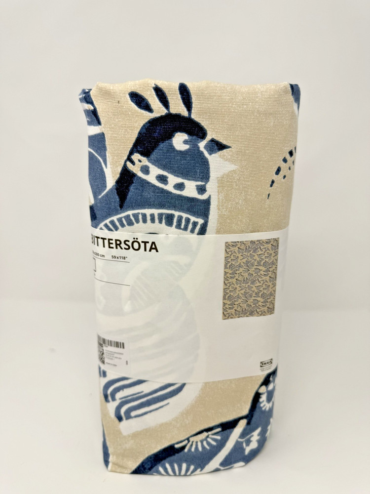 IKEA BITTERSOTA Pre-Cut Fabric Beige/Blue Bird Pattern 59×118″ 306.126.64 – NEW