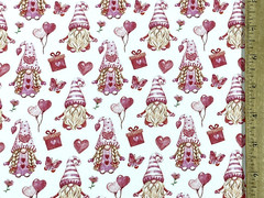 FAT QUARTER FABRIC VALENTINE’S DAY GNOMES HEARTS LOVE DWARFS GNOME GOOD LUCK