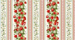 Timeless Treasures Berry Sweet Red Strawberry Border Stripe Fabric by the Yard