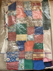Box of Vintage Fabric Pieces, Quilt Pieces and Remnants 16 x 9 x 2″ 2 1/2 lbs