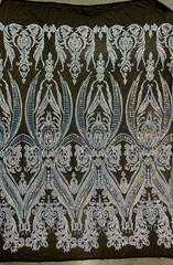 Alaina IRIDESCENT WHITE Curlicue Sequins on BLACK Mesh Lace Fabric by the Yard