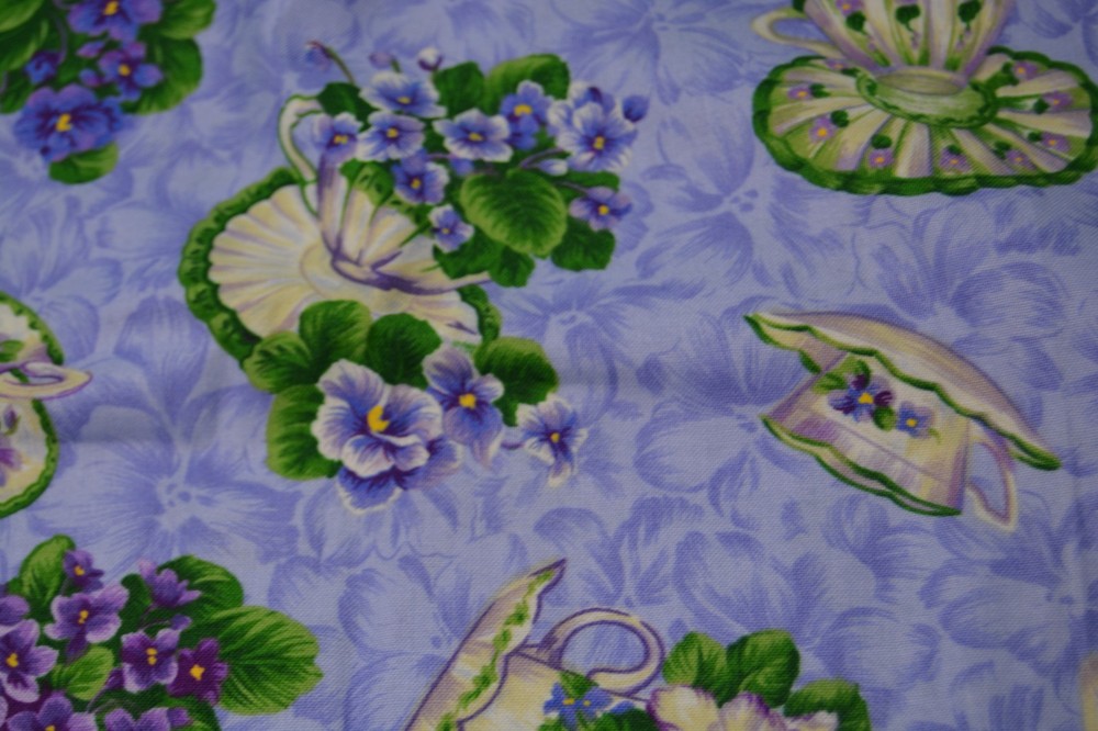 1.33 yards cotton fabric teacups and violets 44″ wide