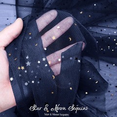 Horbaunal Navy Blue Glitter Tulle Fabric Rolls 54 1 Yard, Blue-star&moon