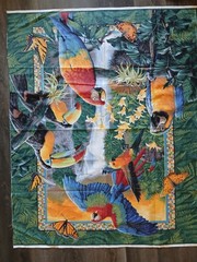 FABRIC WINGS OF PARADISE PARROT BIRD Tropical 12 PANELS 3 WALL HANG PILLOW CRAFT