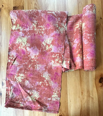 Vintage Hmong Hemp Fabric 4+ Yard Roll 13″ Hand Dyed Pink Yellow Batik Thailand