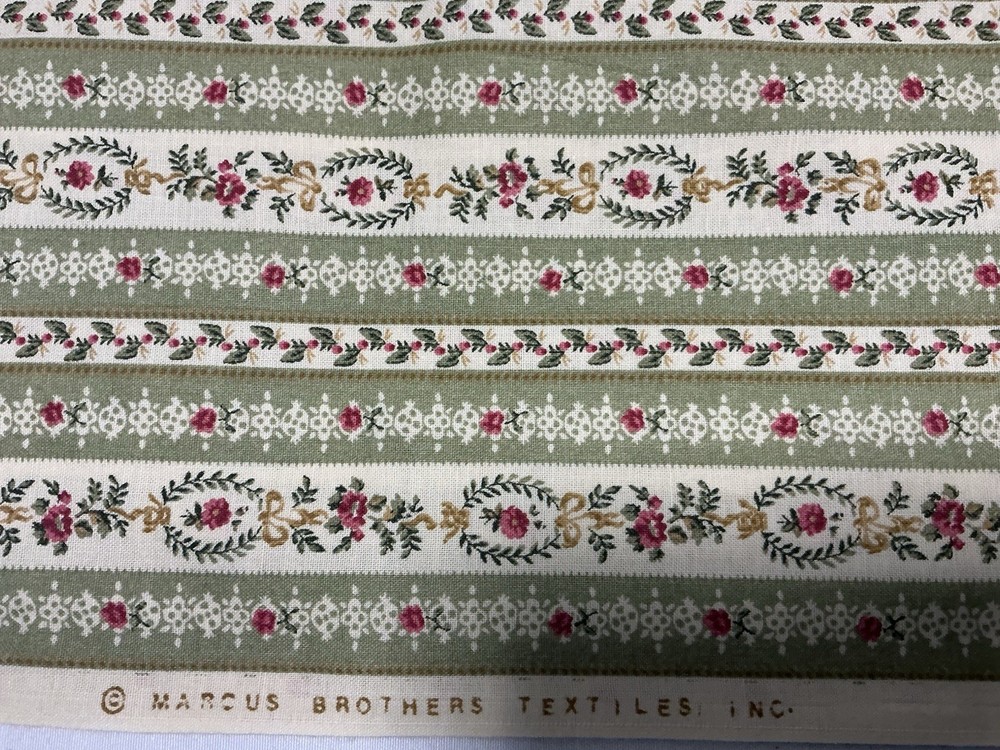 Vtg Marcus Brothers Textiles Inc Fabric Green Striped Red Floral 1yd X 44in