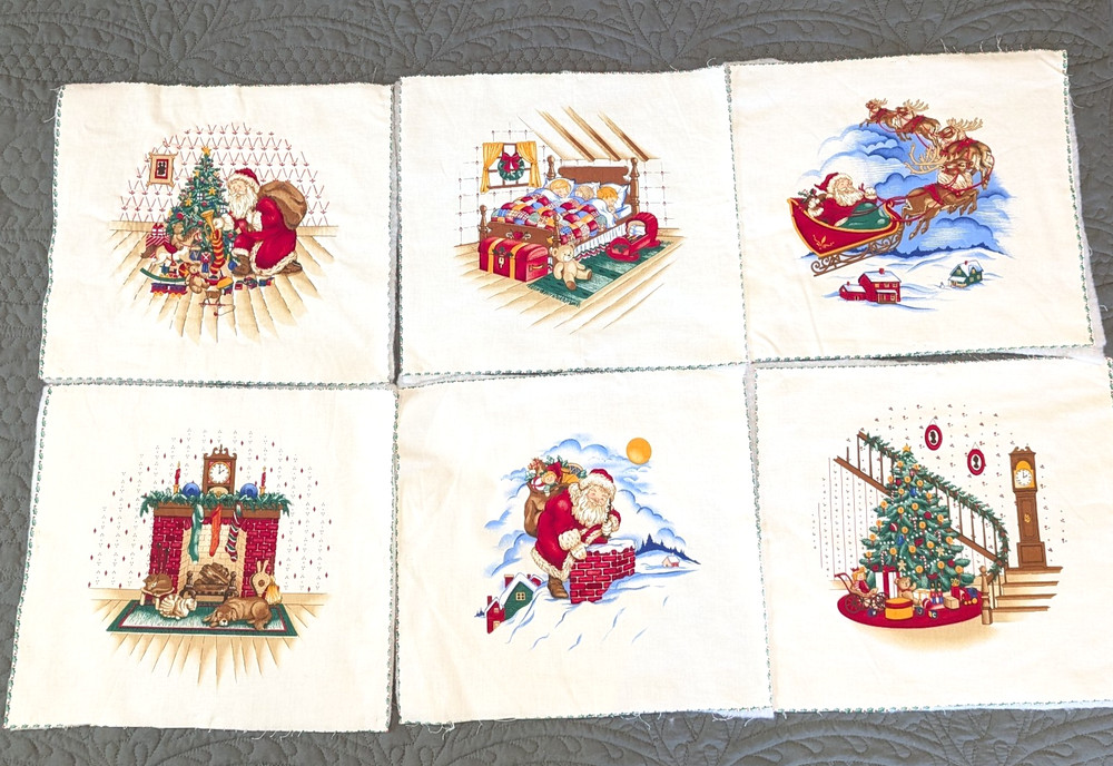 Vintage Cranston Print Works “A Visit From St Nicholas” Quilt Squares w/Batting