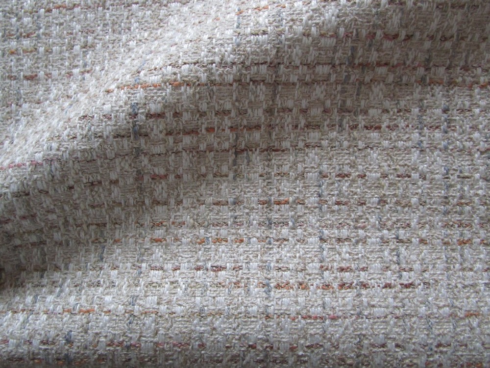 Off White Tan Pink Blue Rust Upholstery Mingled Linen Cot. Blend Fabric 14 Yds
