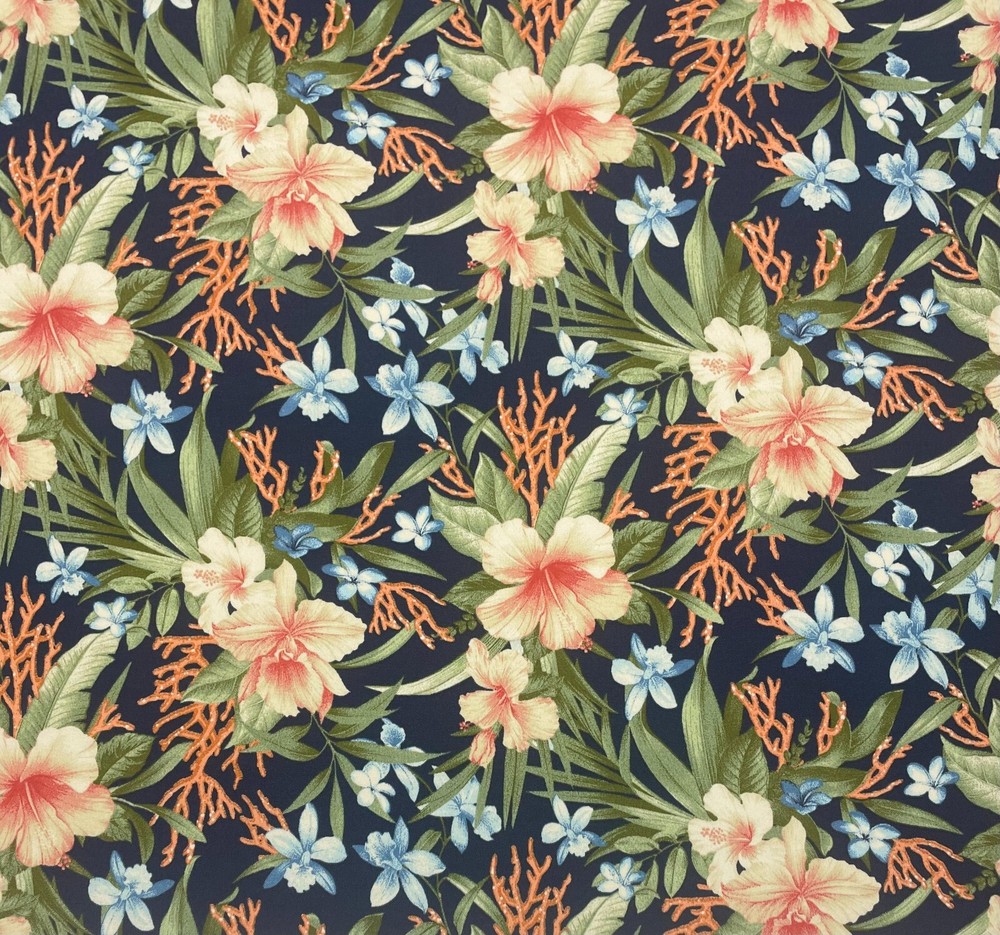TOMMY BAHAMA LE MAR INK BLUE FLORAL OUTDOOR INDOOR MULTIUSE FABRIC BTY 54″W