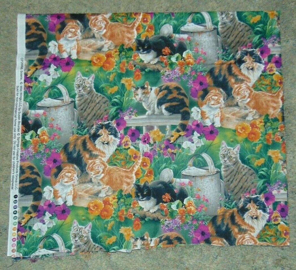 Fabric Remnant Wild Wings Susan Bourdet Springs Creative Products 1 Yd Cats