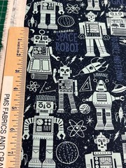 MODA 321 Blast Off Robots outer space 100% cotton fabric yard Dark Blue 20951