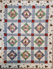 Blue jean teddy cheater crib quilt top fabric gingham nursery 34″ w x 42″ h