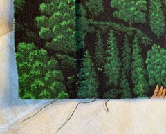 54.5″Lx34″W eagles flying over green forest cotton (or cotton blend), dramatic
