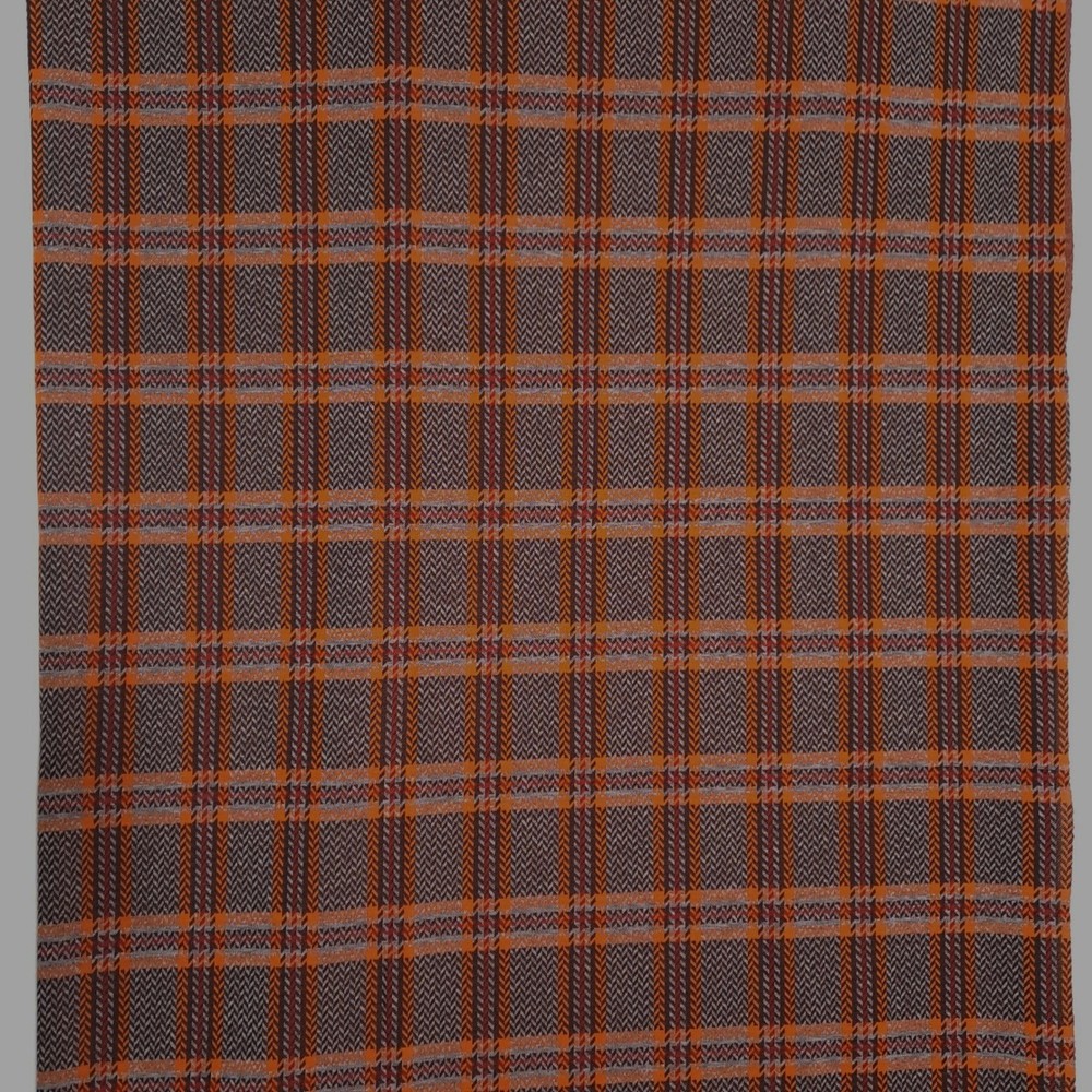 Vintage 1970s Plaid Herringbone Fabric 1.55 Yards 60″ Wide Orange Brown Suiting