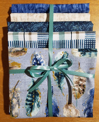 Feather FQ Bundle of 5 ~ cotton ~ feathers, blue teal slate cream brown ~ NEW
