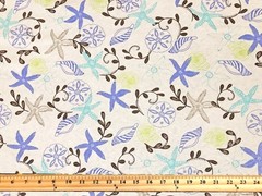 Seashells Starfish Cotton Fabric Cream Aqua Periwinkle 100% 52″W Yard-CTPR17