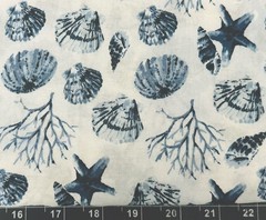 Tina Scrap 9″x21″ Beach Seashell sea shell Blue water Tide Ocean Cotton Fabric