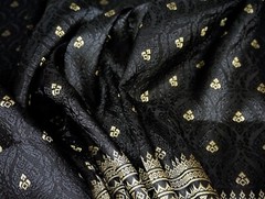 Black & Gold Thai Silk Damask Traditional Fabric 40″x72″ Material Skirts Decor