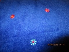 BLUE FABRIC WITH EMBROIDERED FLOWERS–1 3/4 YARDS—#T 7A-9