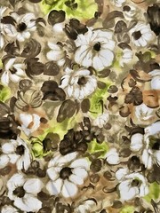 Vintage 50s Green, Brown & White Floral – 36” Wide x 5 Yds – Stunning