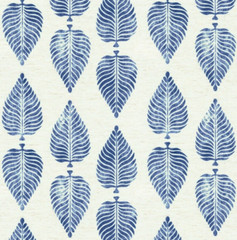 Botanical LEAF Pattern INK BLUE Drapery Pillow Cushion Upholstery Fabric BTY