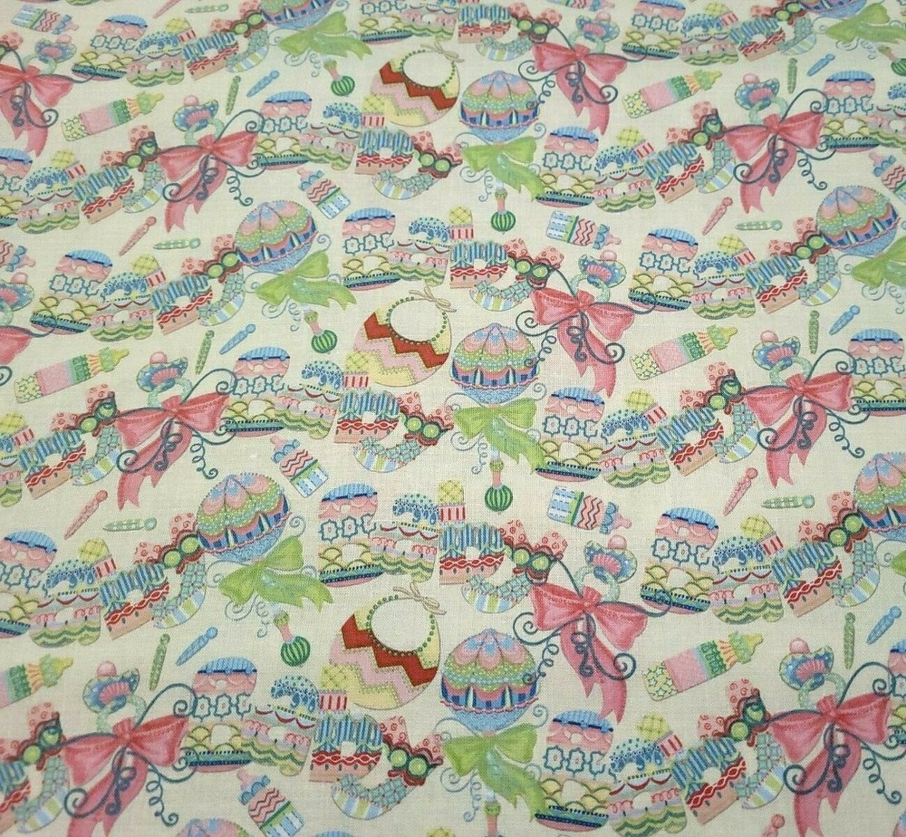 1 yd Baby Sprinkles Nicole Tamarin Quilting Treasures Pink Green Blue on Yellow