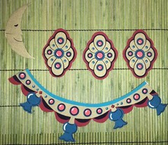 Iron-On Fabric Appliques Gold Moon Garland and Medallions Red Teal Black Handcut
