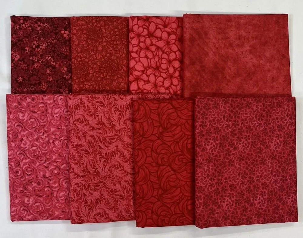 8 Red Fat Quarters ~ Tonal Blender Quilt Fabric