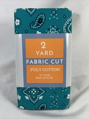 2 Yards Turquoise Bandana Print Pre-Cut Polycotton Sewing Fabric 72”x44”
