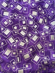Marcus Brothers Textiles Inc – Purple cotton fabric with gold metalic rectangles