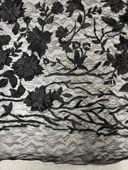 Nina BLACK Polyester 3D Floral Embroidery on Mesh Lace Fabric by the Yard – 100