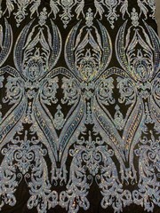 Alaina IRIDESCENT WHITE Curlicue Sequins on BLACK Mesh Lace Fabric by the Yard