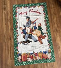 VTG Hallmark Norman Rockwell Mailman Kids Merry Christmas Fabric Panel 60″ x 35”