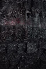 BLACK MESH WITH BLACK RUFFLES SHEER POLY FABRIC 2 WAY STRETCH 18X54 INCHES